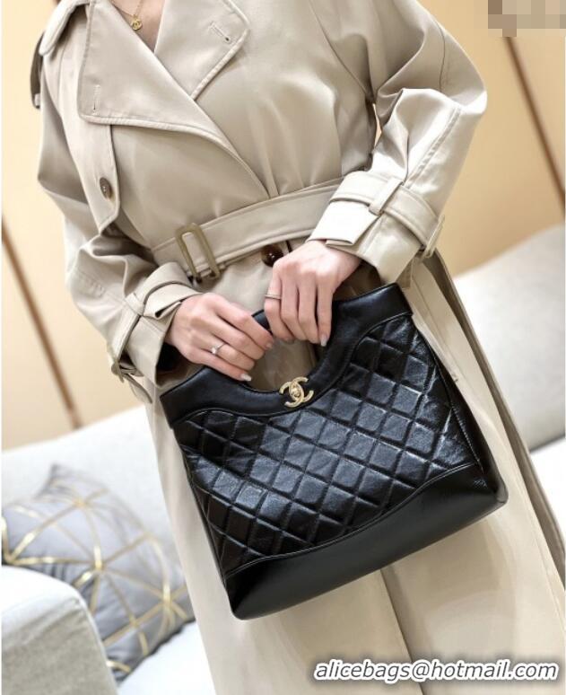 Unique Discount Chanel 31 Small Shopping Bag in Waxy Lambskin AS4853 Black 2025 Top Quality
