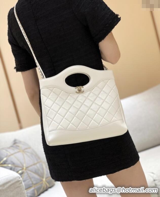 Grade Design Chanel 31 Small Shopping Bag in Waxy Lambskin AS4853 White 2025 Top Quality