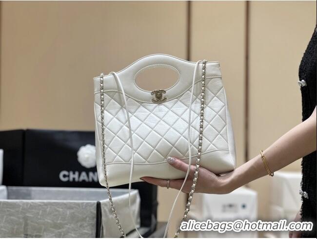 Grade Design Chanel 31 Small Shopping Bag in Waxy Lambskin AS4853 White 2025 Top Quality