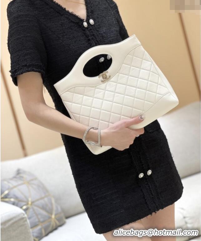 Grade Design Chanel 31 Small Shopping Bag in Waxy Lambskin AS4853 White 2025 Top Quality