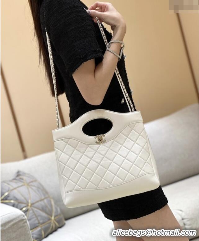 Grade Design Chanel 31 Small Shopping Bag in Waxy Lambskin AS4853 White 2025 Top Quality