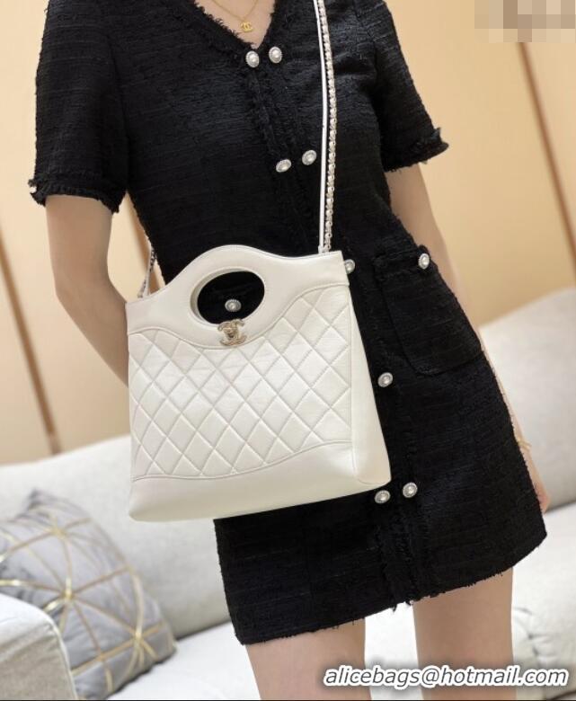 Grade Design Chanel 31 Small Shopping Bag in Waxy Lambskin AS4853 White 2025 Top Quality