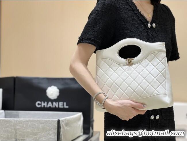 Grade Design Chanel 31 Small Shopping Bag in Waxy Lambskin AS4853 White 2025 Top Quality