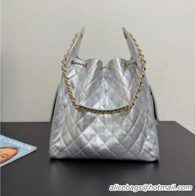 Inexpensive Chanel 25 Grained Calfskin Medium Handbag AS5311 Silver 2025