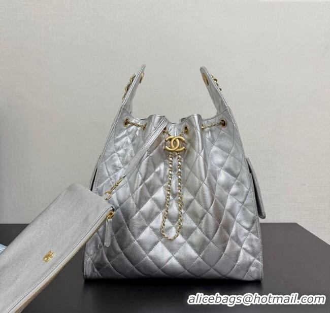 Inexpensive Chanel 25 Grained Calfskin Medium Handbag AS5311 Silver 2025