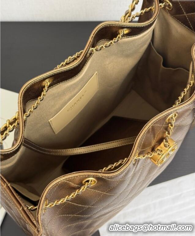 Big Discount Chanel 25 Metallic Calfskin Medium Handbag AS5311 Dark Gold 2025