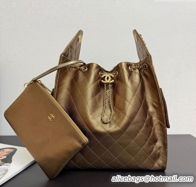 Big Discount Chanel 25 Metallic Calfskin Medium Handbag AS5311 Dark Gold 2025