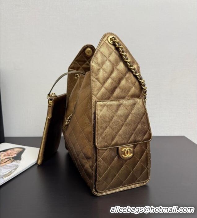 Big Discount Chanel 25 Metallic Calfskin Medium Handbag AS5311 Dark Gold 2025