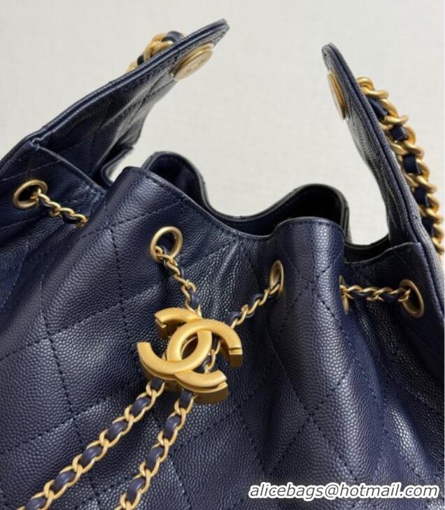 Good Quality Chanel 25 Grained Calfskin Medium Handbag AS5311 Navy Blue 2025