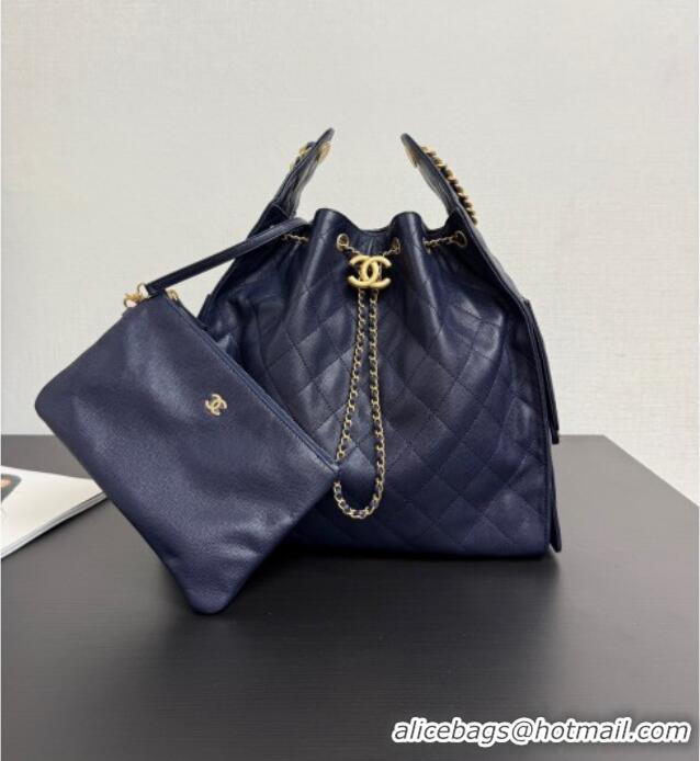 Good Quality Chanel 25 Grained Calfskin Medium Handbag AS5311 Navy Blue 2025