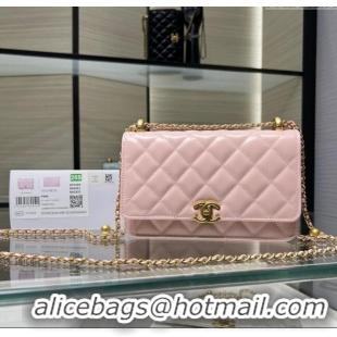 Promotional Chanel Shiny Calfskin Wallet On Chain WOC AP2289 Light Pink 2025