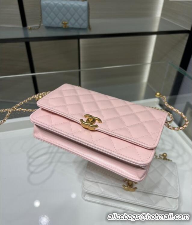 Promotional Chanel Shiny Calfskin Wallet On Chain WOC AP2289 Light Pink 2025