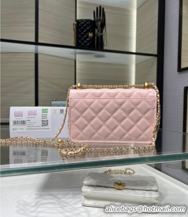 Promotional Chanel Shiny Calfskin Wallet On Chain WOC AP2289 Light Pink 2025