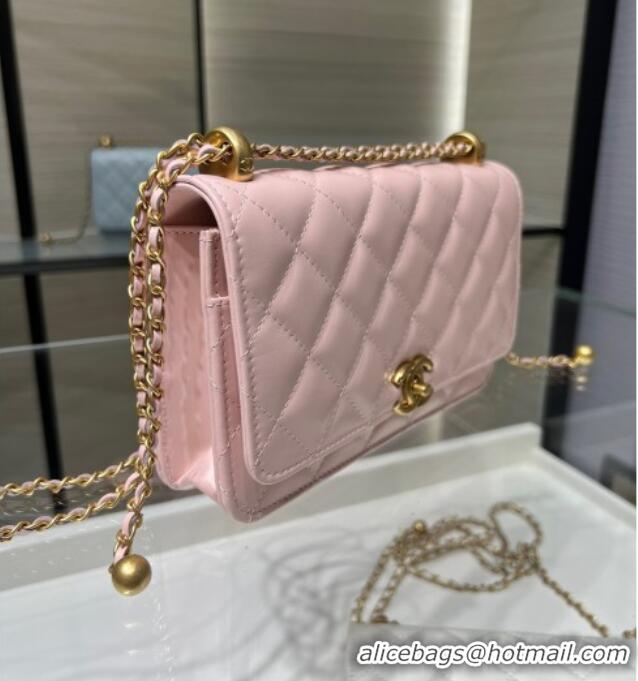 Promotional Chanel Shiny Calfskin Wallet On Chain WOC AP2289 Light Pink 2025