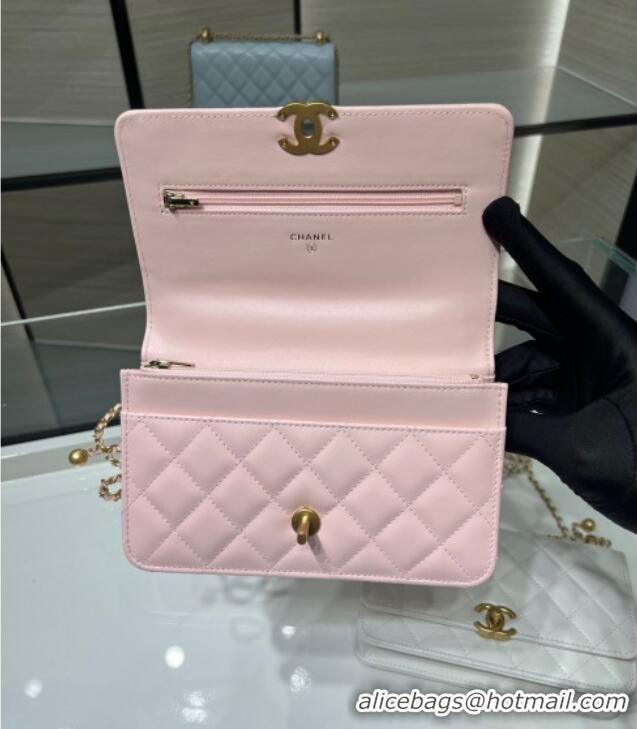 Promotional Chanel Shiny Calfskin Wallet On Chain WOC AP2289 Light Pink 2025