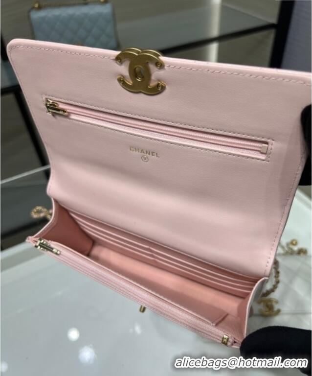 Promotional Chanel Shiny Calfskin Wallet On Chain WOC AP2289 Light Pink 2025