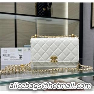 Top Grade Chanel Shiny Calfskin Wallet On Chain WOC AP2289 White 2025