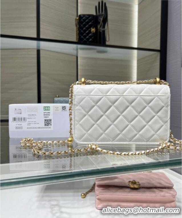 Top Grade Chanel Shiny Calfskin Wallet On Chain WOC AP2289 White 2025