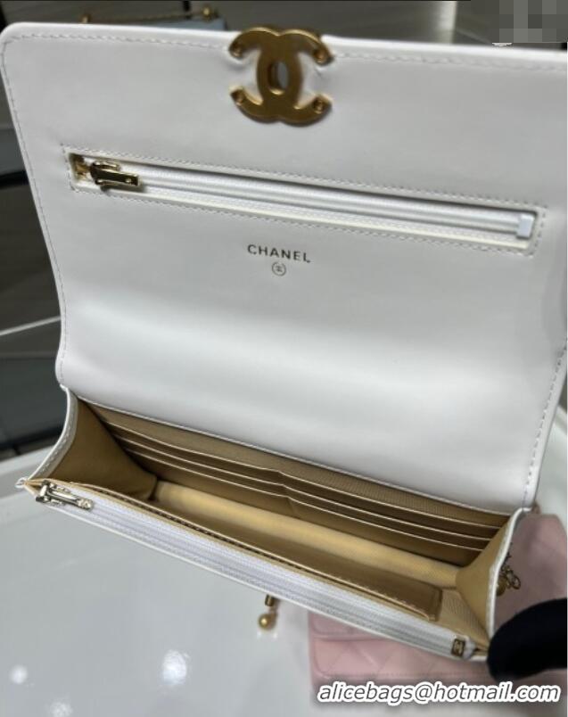 Top Grade Chanel Shiny Calfskin Wallet On Chain WOC AP2289 White 2025