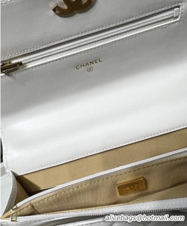 Top Grade Chanel Shiny Calfskin Wallet On Chain WOC AP2289 White 2025