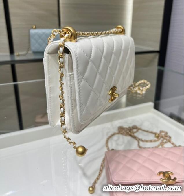 Top Grade Chanel Shiny Calfskin Wallet On Chain WOC AP2289 White 2025