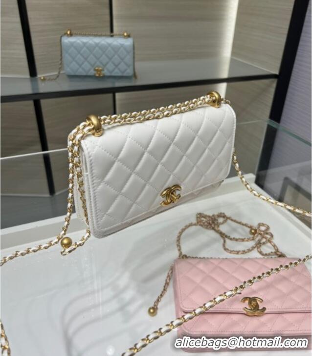 Top Grade Chanel Shiny Calfskin Wallet On Chain WOC AP2289 White 2025