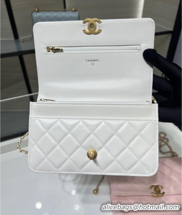 Top Grade Chanel Shiny Calfskin Wallet On Chain WOC AP2289 White 2025