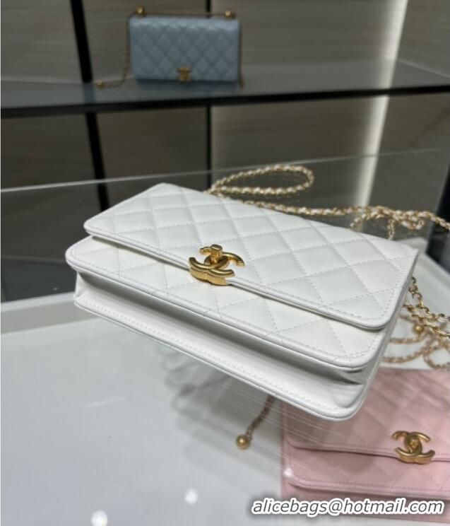 Top Grade Chanel Shiny Calfskin Wallet On Chain WOC AP2289 White 2025