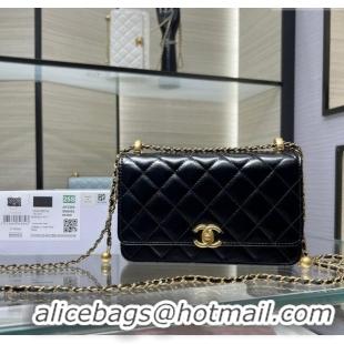 Good Looking Chanel Shiny Calfskin Wallet On Chain WOC AP2289 Black 2025