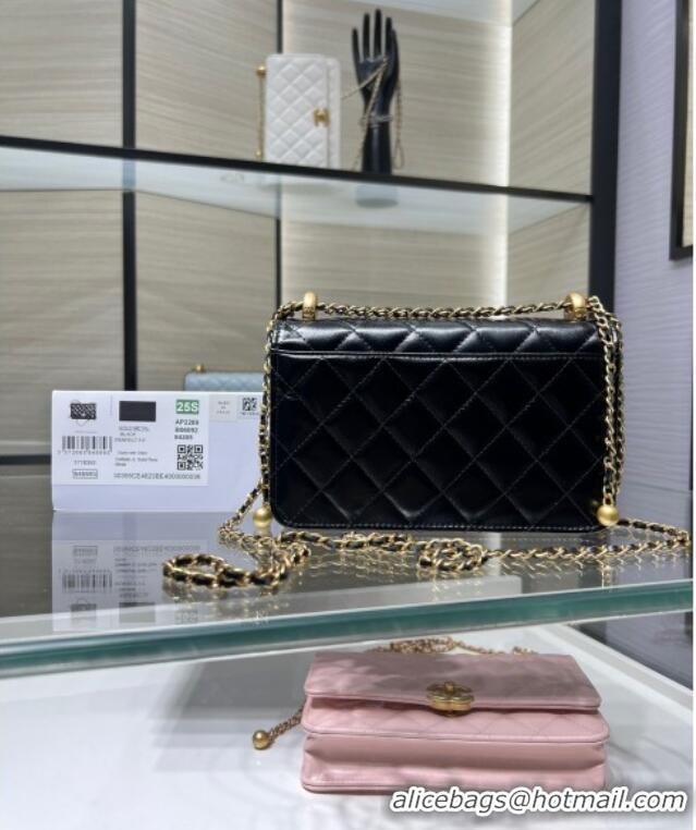 Good Looking Chanel Shiny Calfskin Wallet On Chain WOC AP2289 Black 2025