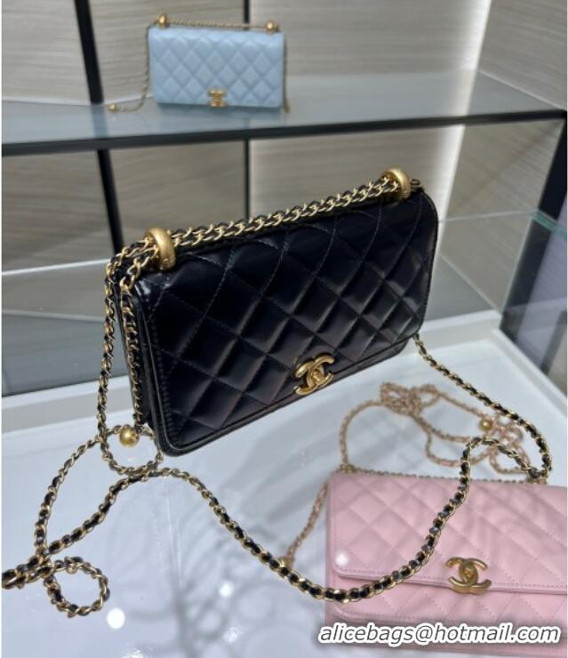 Good Looking Chanel Shiny Calfskin Wallet On Chain WOC AP2289 Black 2025