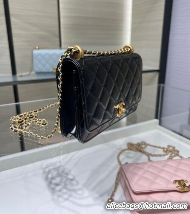 Good Looking Chanel Shiny Calfskin Wallet On Chain WOC AP2289 Black 2025
