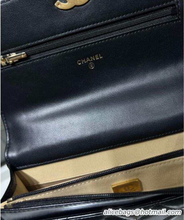 Good Looking Chanel Shiny Calfskin Wallet On Chain WOC AP2289 Black 2025