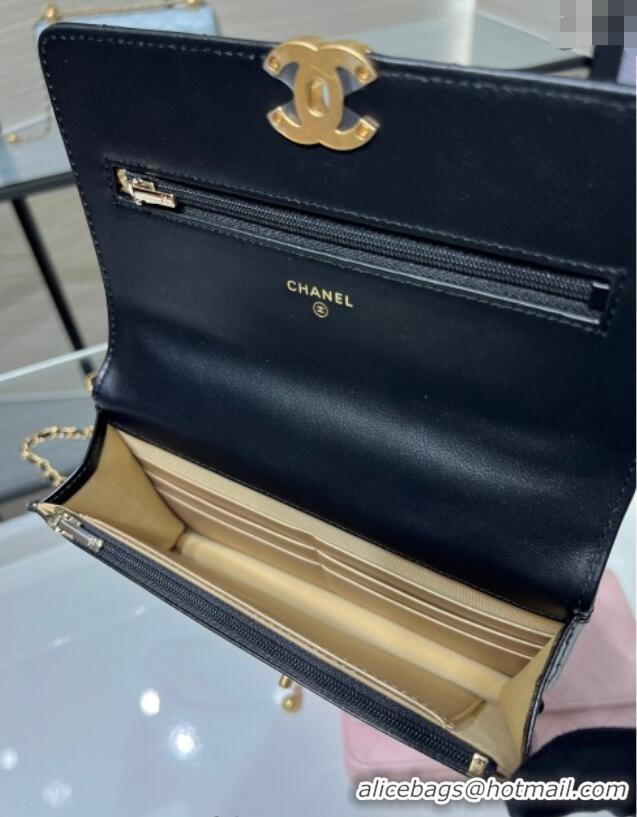 Good Looking Chanel Shiny Calfskin Wallet On Chain WOC AP2289 Black 2025