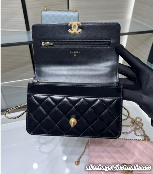 Good Looking Chanel Shiny Calfskin Wallet On Chain WOC AP2289 Black 2025
