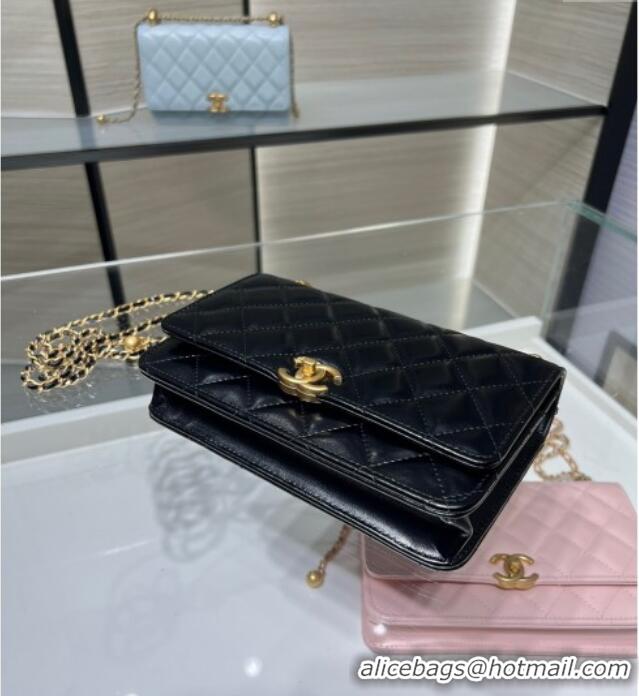Good Looking Chanel Shiny Calfskin Wallet On Chain WOC AP2289 Black 2025