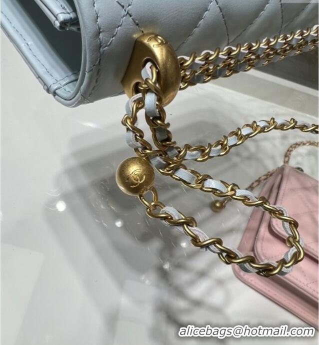 Good Taste Chanel Shiny Calfskin Wallet On Chain WOC AP2289 Light Blue 2025