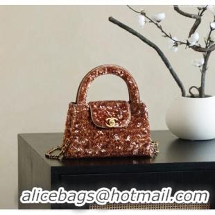 Good Quality Chanel Sequins Mini Kelly Shopping Bag AS4416 Brown 2025