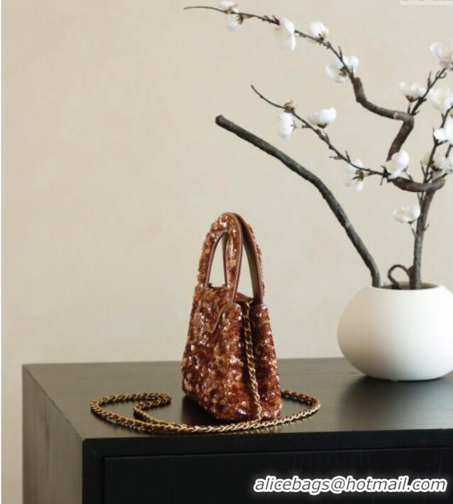 Good Quality Chanel Sequins Mini Kelly Shopping Bag AS4416 Brown 2025