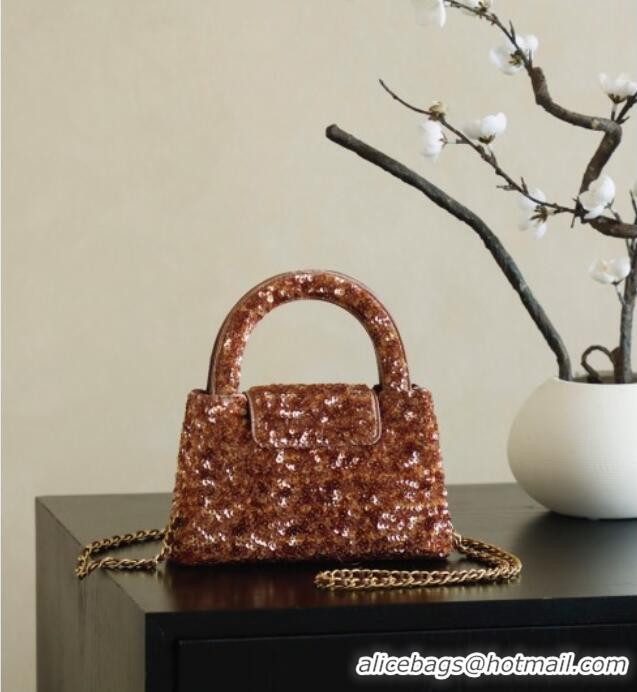 Good Quality Chanel Sequins Mini Kelly Shopping Bag AS4416 Brown 2025