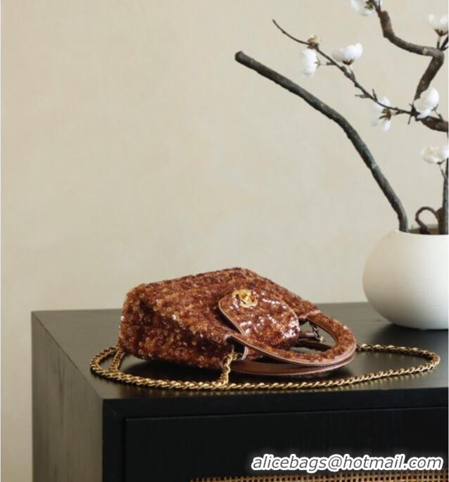 Good Quality Chanel Sequins Mini Kelly Shopping Bag AS4416 Brown 2025