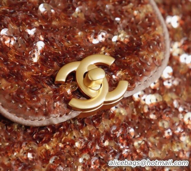 Good Quality Chanel Sequins Mini Kelly Shopping Bag AS4416 Brown 2025
