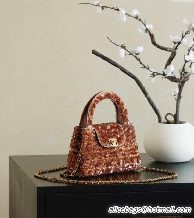 Good Quality Chanel Sequins Mini Kelly Shopping Bag AS4416 Brown 2025