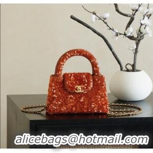 Best Grade Chanel Sequins Mini Kelly Shopping Bag AS4416 Orange 2025