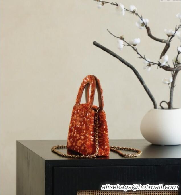 Best Grade Chanel Sequins Mini Kelly Shopping Bag AS4416 Orange 2025