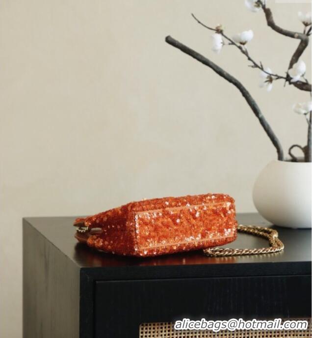 Best Grade Chanel Sequins Mini Kelly Shopping Bag AS4416 Orange 2025