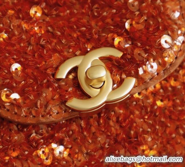 Best Grade Chanel Sequins Mini Kelly Shopping Bag AS4416 Orange 2025