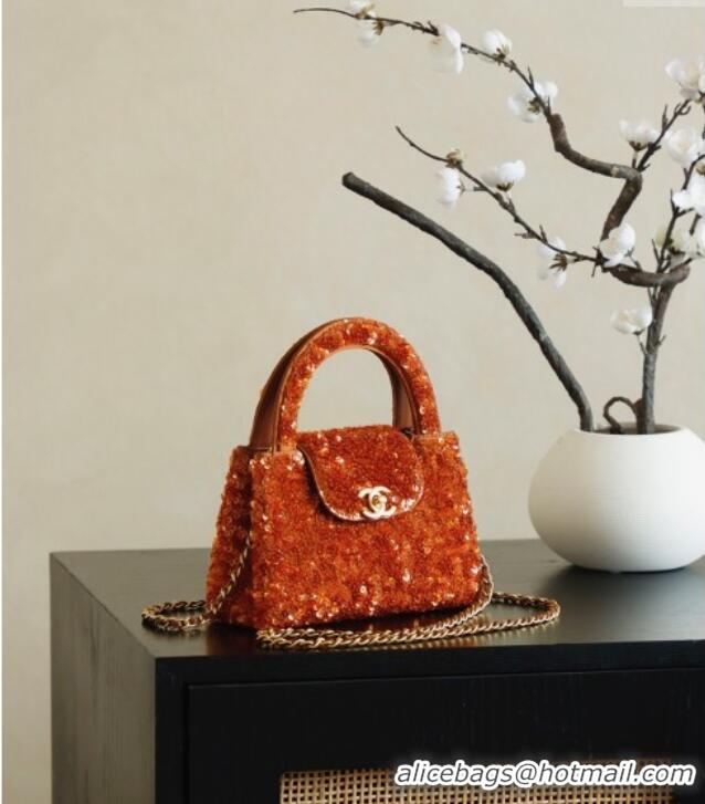 Best Grade Chanel Sequins Mini Kelly Shopping Bag AS4416 Orange 2025