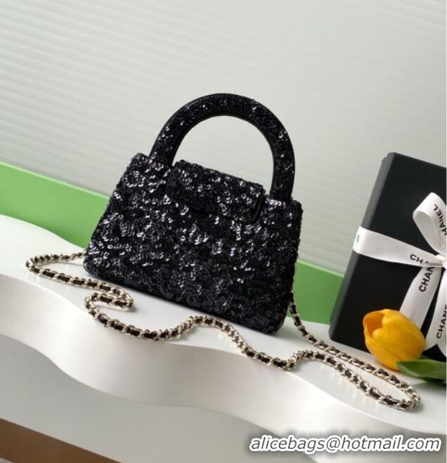 Well Crafted Chanel Sequins Mini Kelly Shopping Bag AS4416 Black 2025