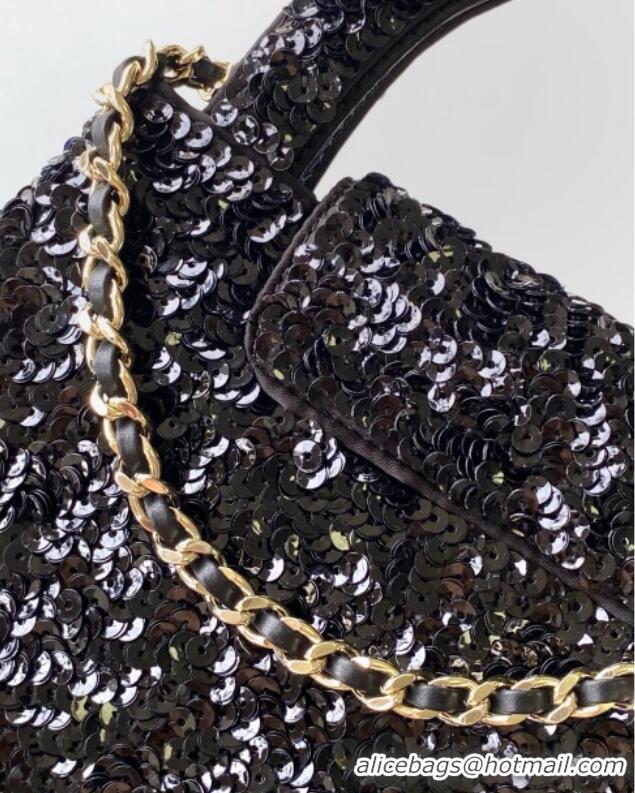 Well Crafted Chanel Sequins Mini Kelly Shopping Bag AS4416 Black 2025